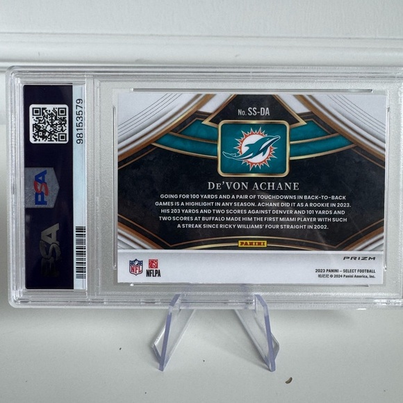 2023 DeVon Achane Panini Select Snapshots Prizm PSA 9 Miami Dolphins - Picture 3 of 3